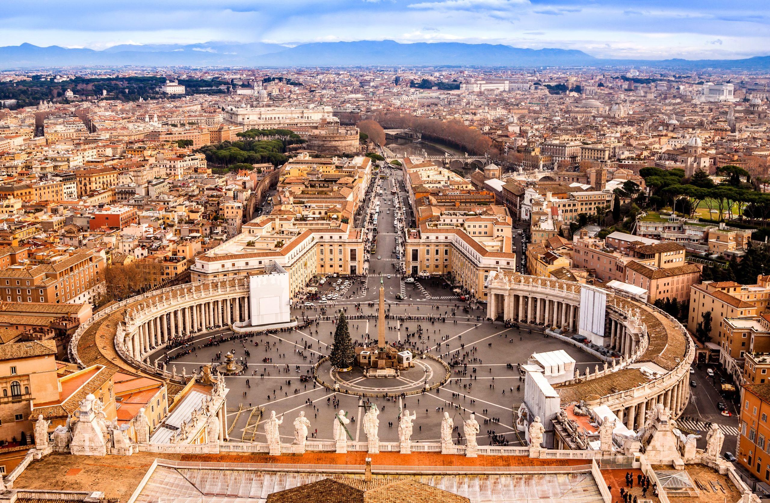 Rome,,Italy.,Famous,Saint,Peter's,Square,In,Vatican,And,Aerial Rome,,Italy.,Famous,Saint,Peter's,Square,In,Vatican,And,Aerial